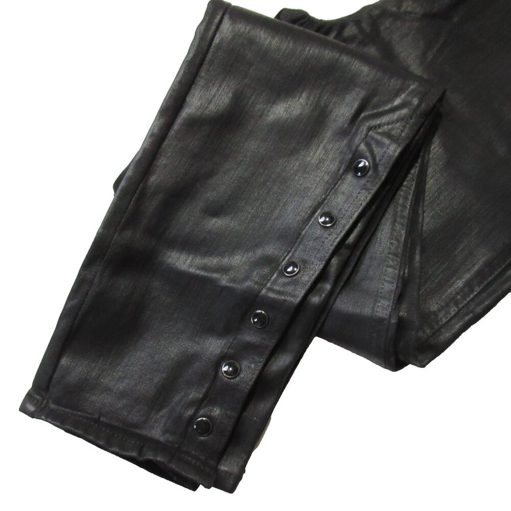 NWT GAP 1969 Inner Cozy Legging in Black Orbit Coated Side Snap Stretch Jeans 27 - Picture 8 of 11